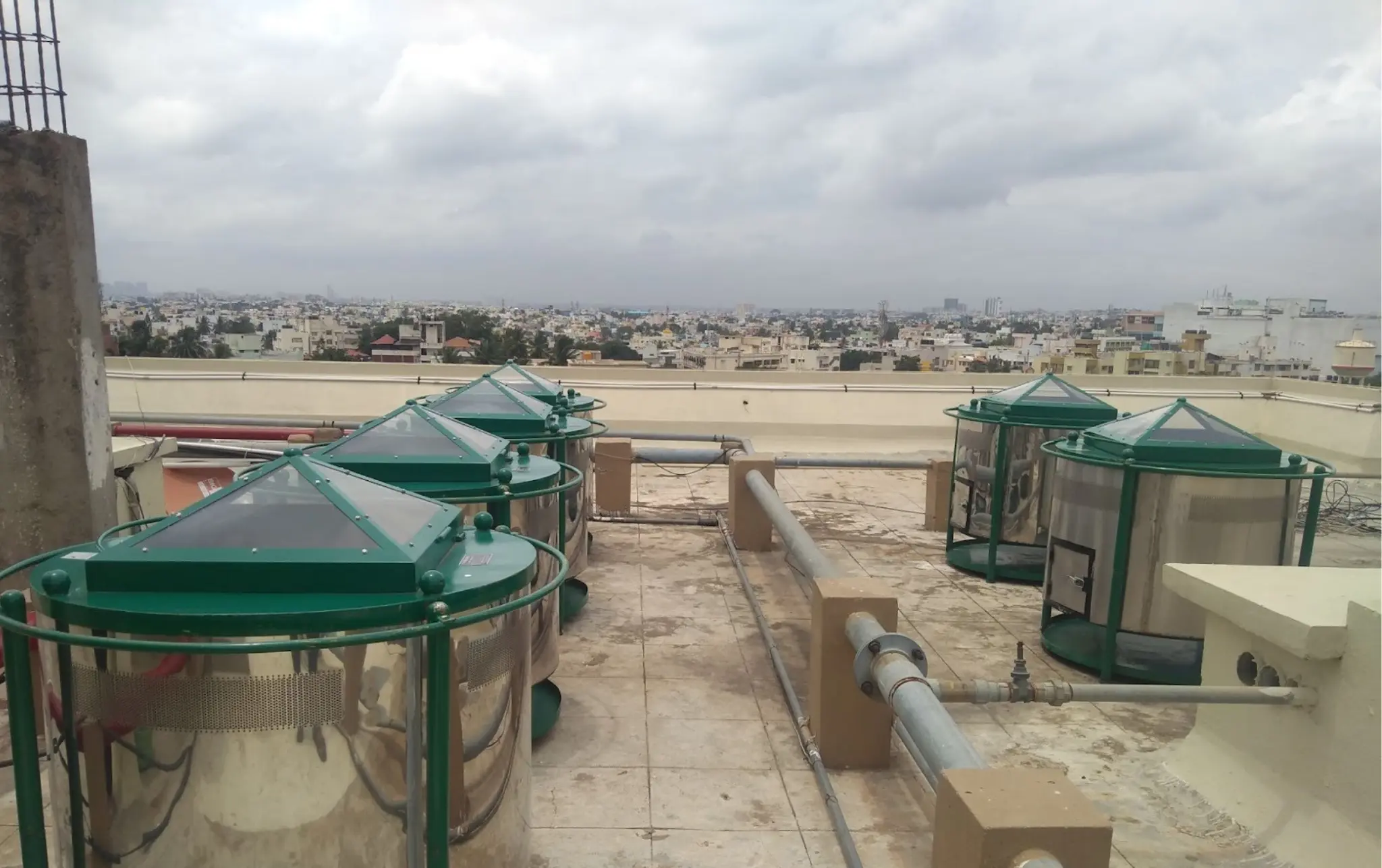 Marigold Moveable Community Composter installed on rooftop terrace — stainless steel rodent-proof and fly-proof composting system for housing societies